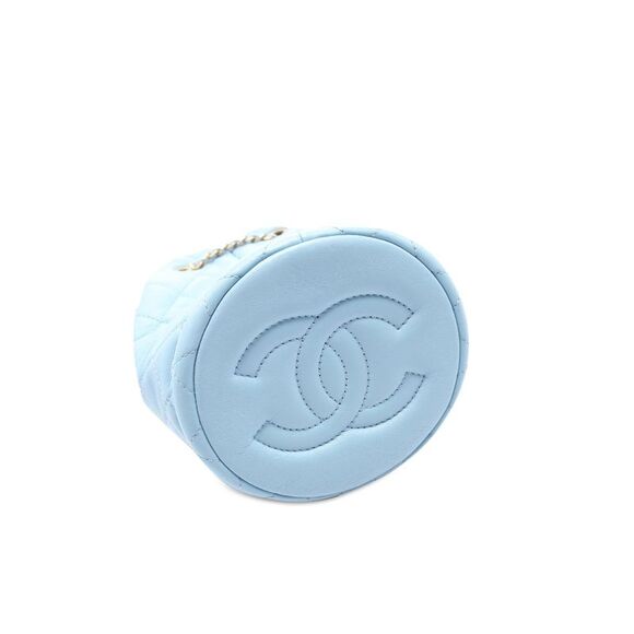 Pre Loved Chanel Quilted Lambskin Pearl Crush Bucket Bag Women Blue - Picture 3 of 7